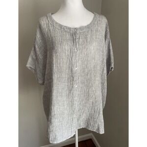 Tahari Women‎ M/L 100% Linen Dolman Top Button Up Shirt Oversize Laganlook Gray